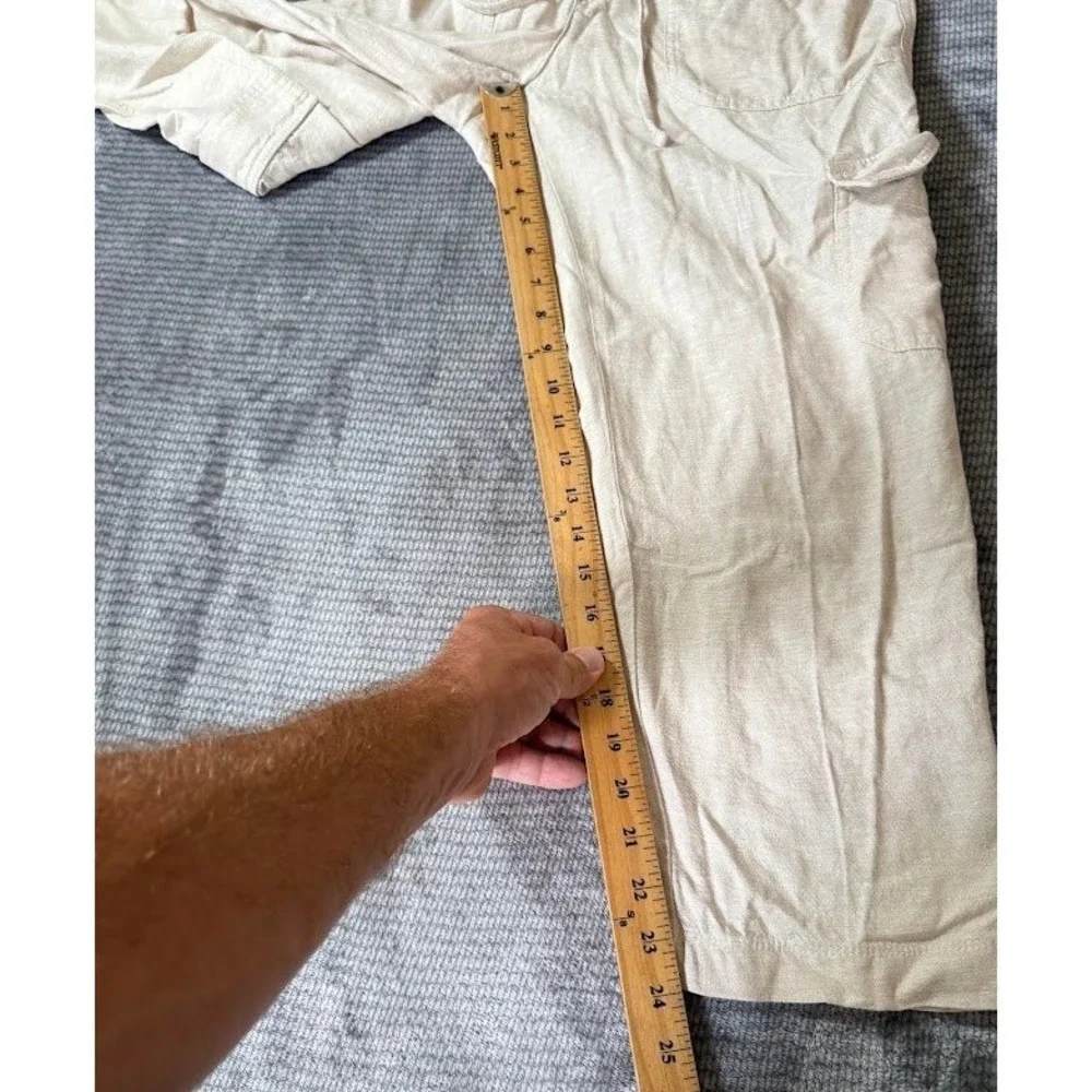 Gap Easy Pant Mens M Beige Linen Blend Cargo Drawstring Elastic Waistband 30X24